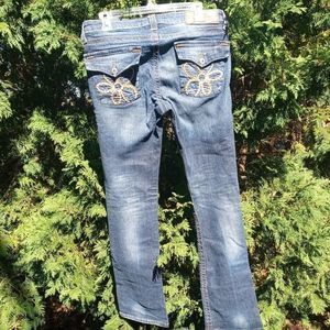 Dang Chicks Daisy blue jeans bootcut stretch embroidered women's size 31 midrise